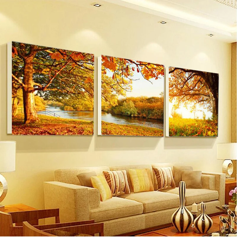 Осень кленовый лист холст для живописи на стены картины Гостиная Unframed 3 шт. цветок