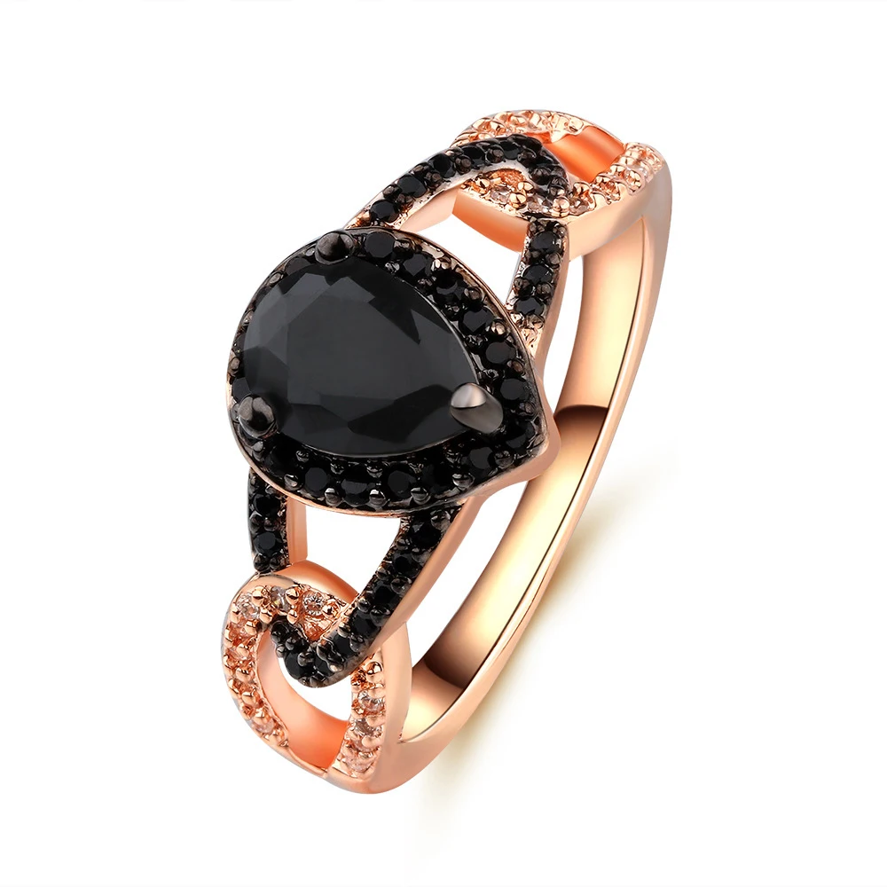 Женские кольца с каплевидными камнями обручальные цвета розового золота черным