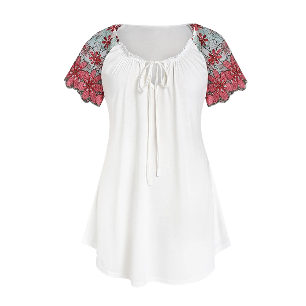 ROSE GAL Женские футболки Летние топы женские L-5XL Плюс размер зашнуровать длинную футболку с вырезом из туники футболка