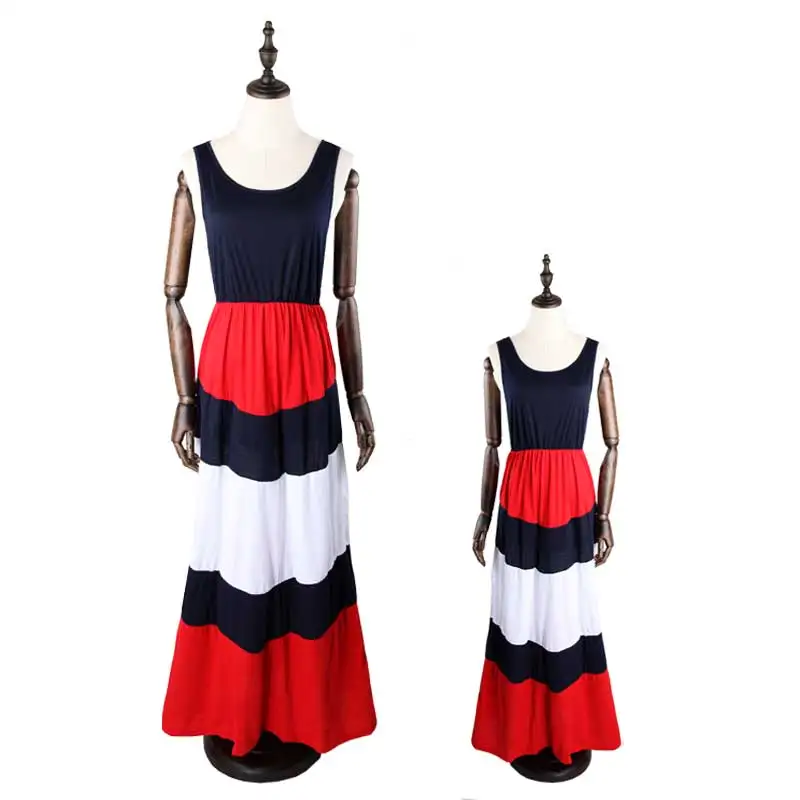 Mommy And Me Family Matching Mother Daughter Dresses Clothes Striped Maternity Dress Pregnant Woman Kids Parent Child Outfit