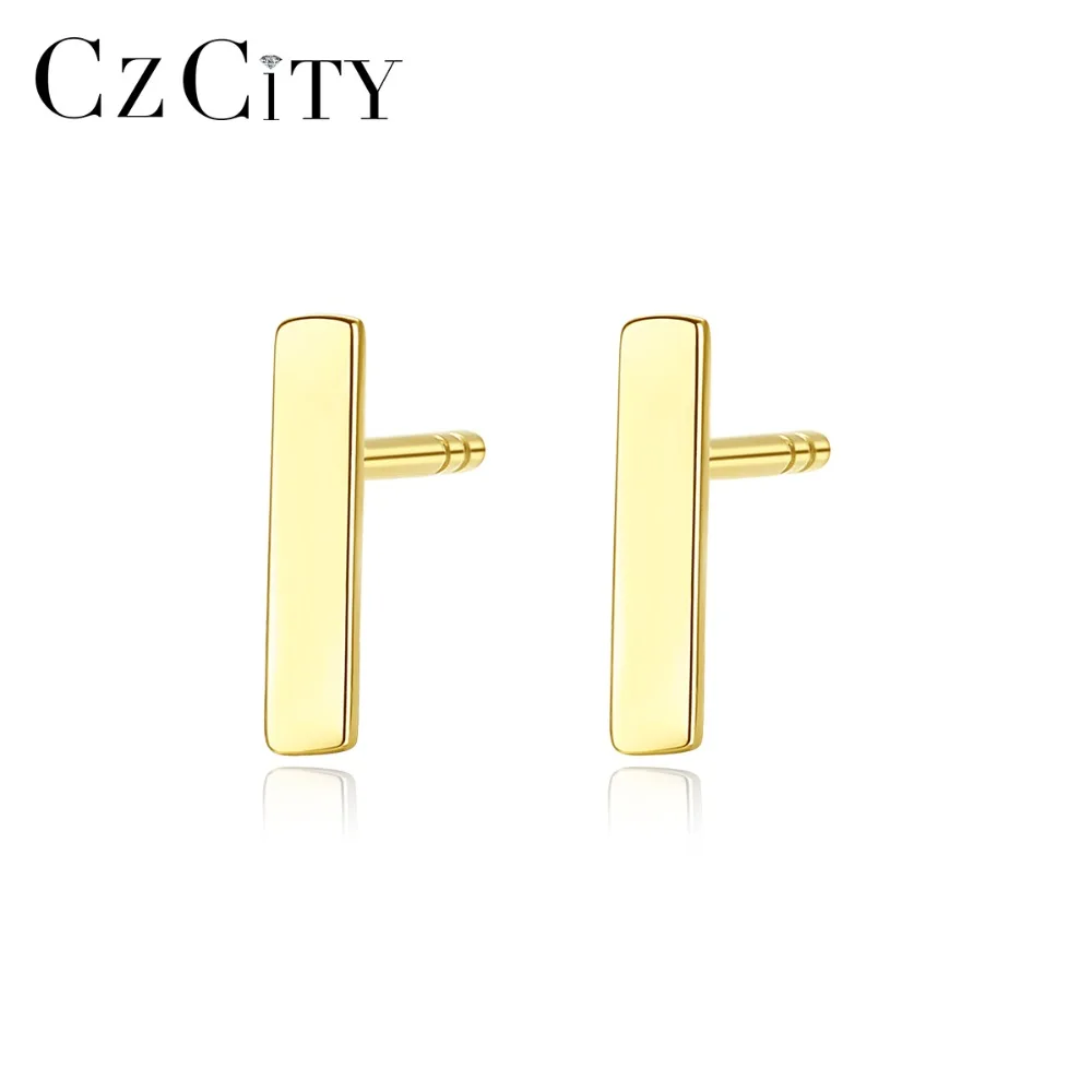 CZCITY, новинка, настоящая 14 к Золотая простая лента, серьги-гвоздики для женщин, минималистичные, на каждый день, желтые золотые ювелирные серьги Au585