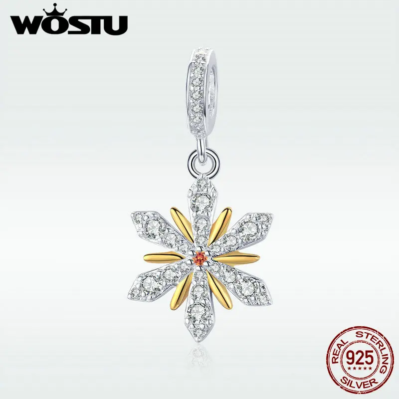 WOSTU 925 стерлингового серебра и цвета золота блестящие цветы Висячие Подвески
