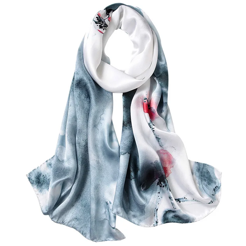 Butterfly Print Silk Scarf Spring Pure Silk Scarf Shawl Hand-rolled Edges Natural Silk Scarf Women Fashion Scarves Wraps - Цвет: 18