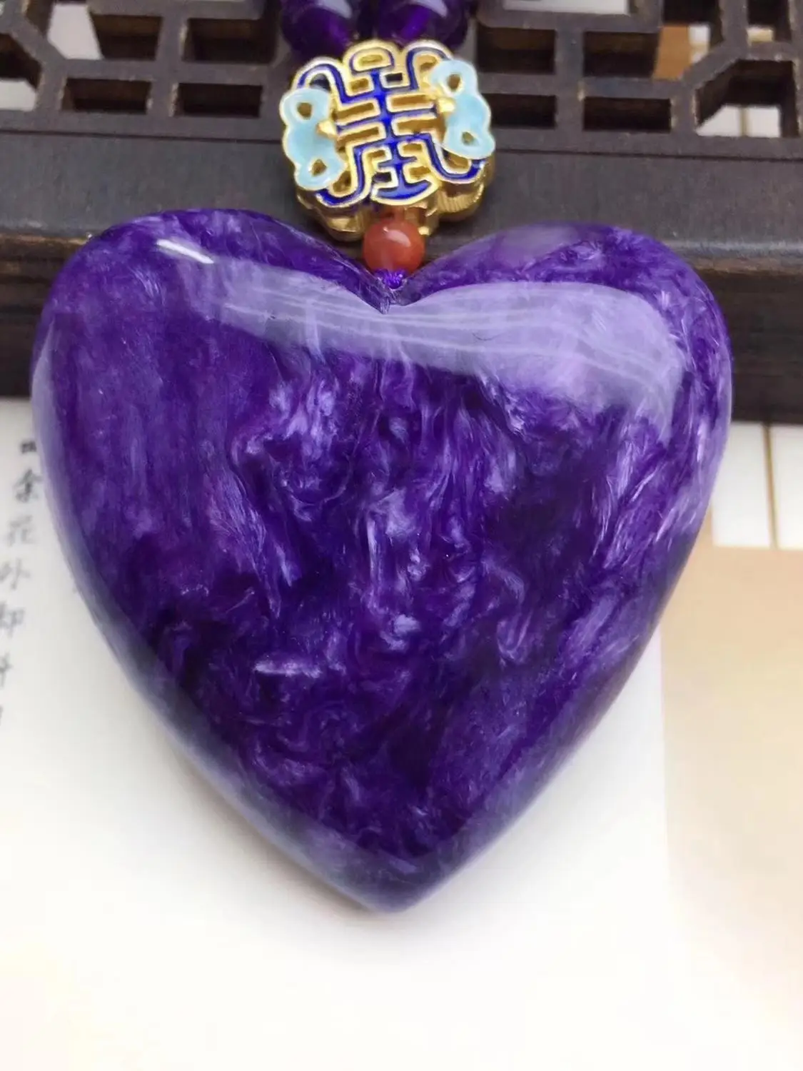 Top Quality Natural Purple Charoite Gemstone Pendant Women Heart Love 41x41x11mm Charm Beads Jewelry Necklace Gift AAAAA | Украшения и