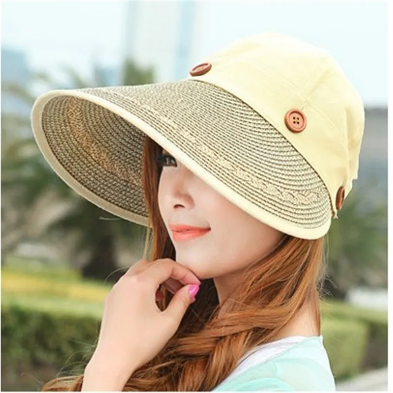 Sun Hat Ladies Wide Brim Straw Women Large Floppy Summer Beach A Button Cap Hats For Women|sun hat|straw hatsummer hats for women |