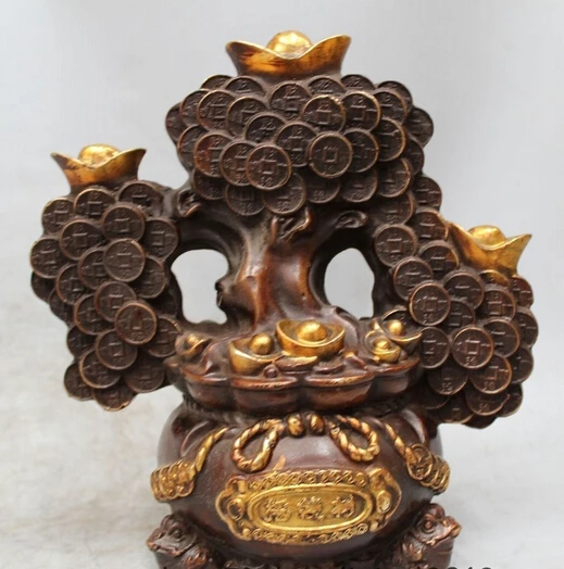 xd 002647 8&quot Chinese China Bronze Gild Feng Shui Lion Money Tree Coin Yuanbao Wealth | Дом и сад