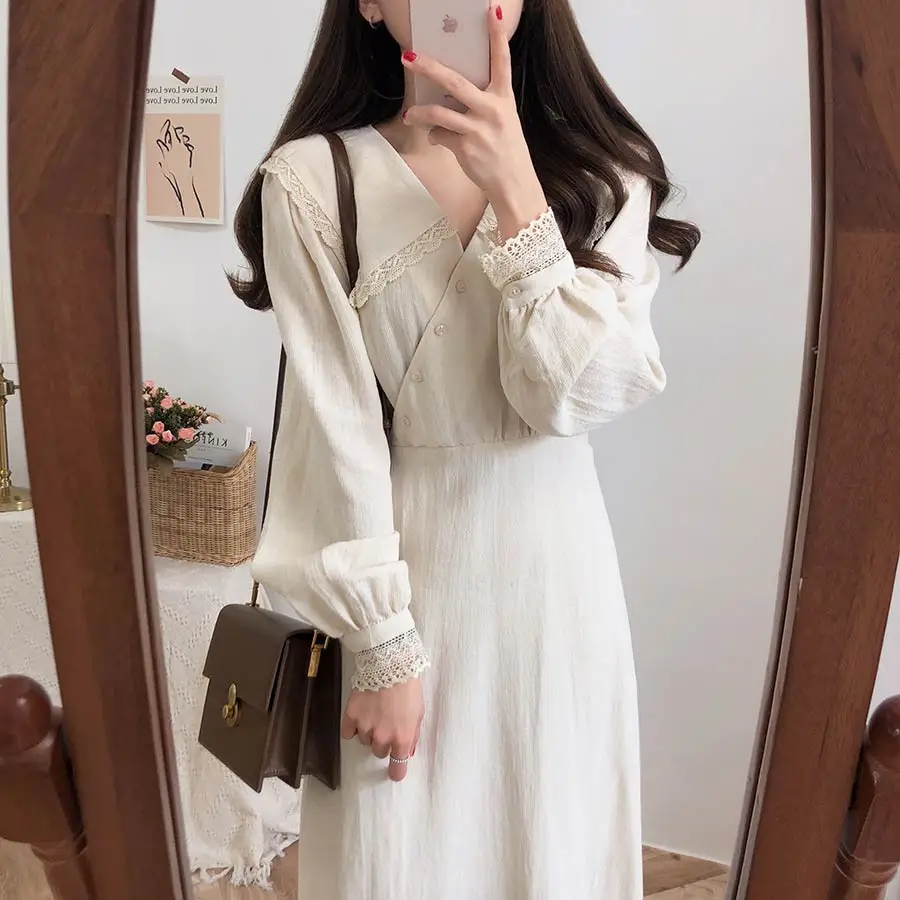 Коллекция года, Новое поступление, S-XL-весеннее кружевное платье для девочек, повседневное, бохо, OL, повседневное, синее, с длинным рукавом, женские платья, женское платье, брекеты, robe Femme Vestido