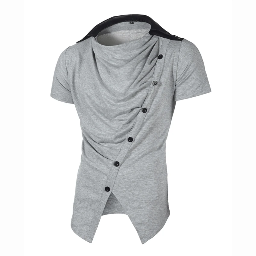 

New Spring and Summer Men's Short-sleeved T-shirt Male Turn-collar Short-sleeve T-shirt Man Solid Tops Button Split Clothes Men