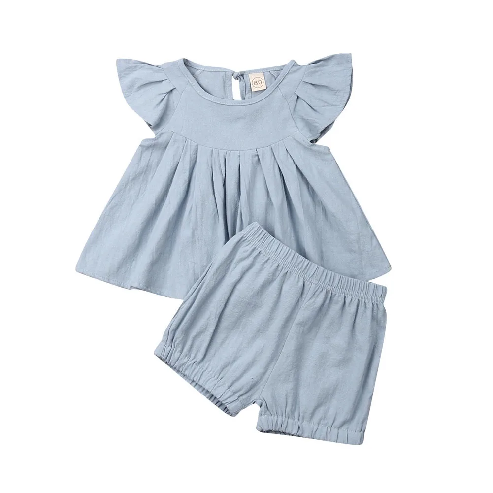 Для малышей с оборками для маленьких девочек однотонные топы короткими рукавами