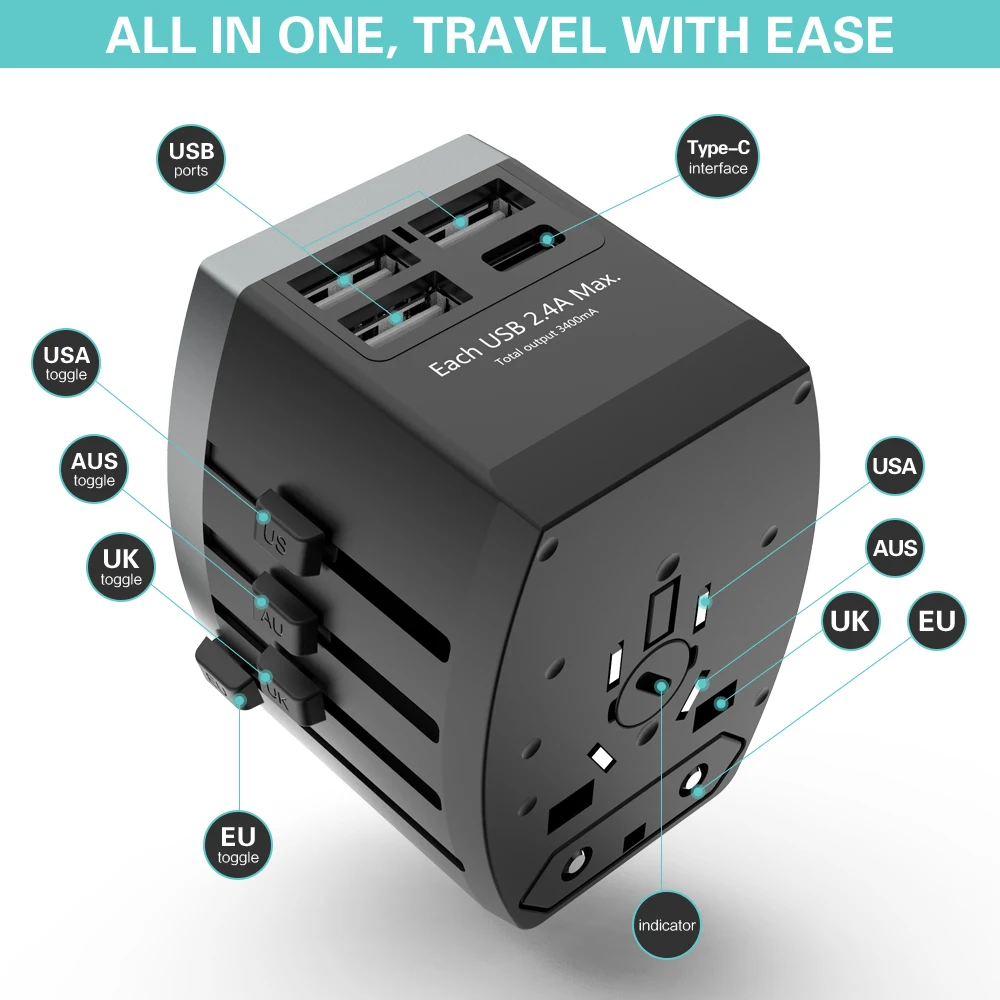 Floveme 4 Ports Travel USB Charger For iPhone Xiaomi Samsung Chargeur Smart Plug Fast Wall Universal Worldwide Adapters | Мобильные