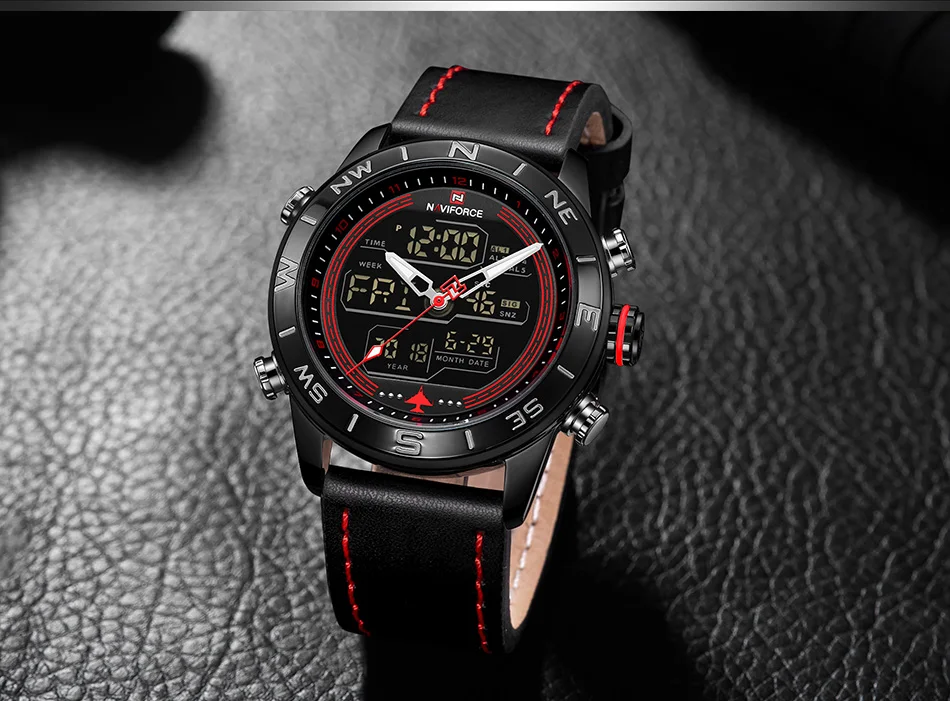 NAVIFORCE 9144 мужские модные золотые спортивные часы для мужчин s светодиодный цифровой кварцевые часы армейские военные кожаные аналоговые часы Relogio Masculino