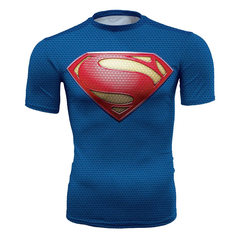 Новинка Мужская компрессионная футболка с суперменом для фитнеса бодибилдинга