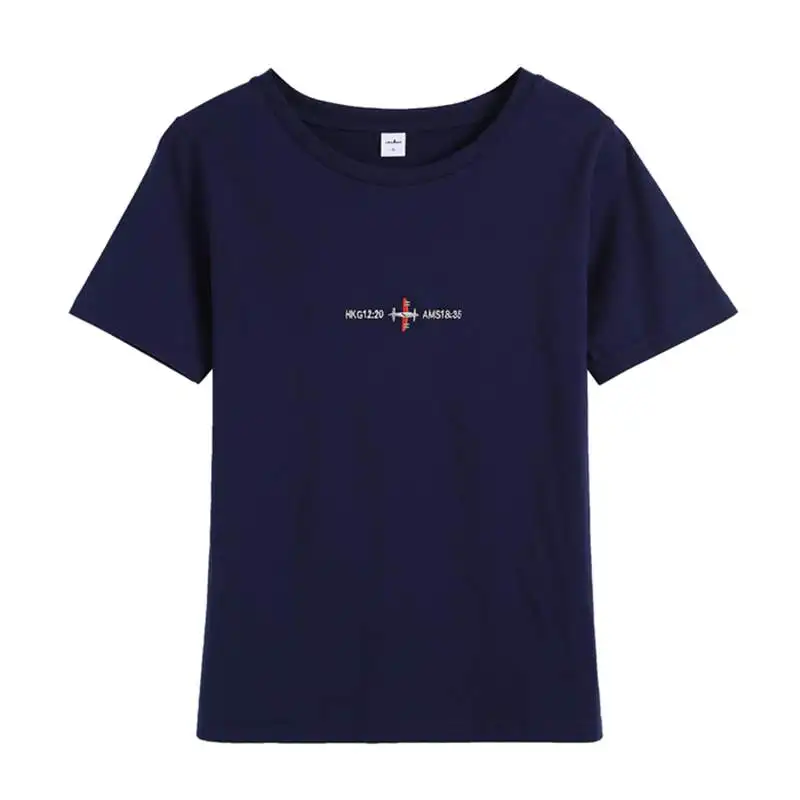 Dark Blue YSK -225 GIGOGOU, хлопок, женская футболка, летняя, короткий рукав, топ, футболка, S-3XL, вышивка, футболка, женские повседневные рубашки, женские футболки - Цвет: Dark Blue YSK -225
