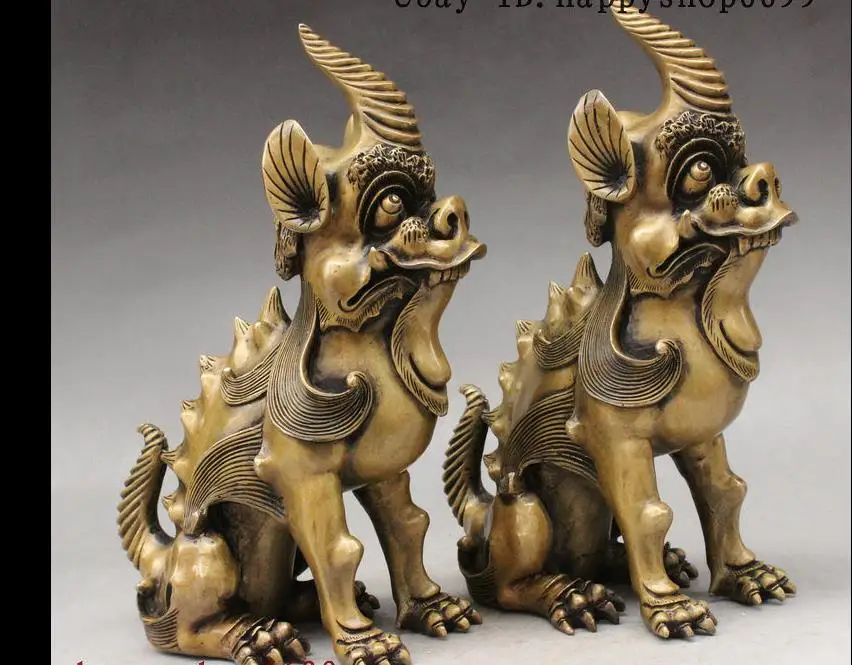 WBY 17017+++11" Chinese Bronze Evil kylin Kirin Pixiu Brave Troops Unicorn Beast Pair Statue | Дом и сад