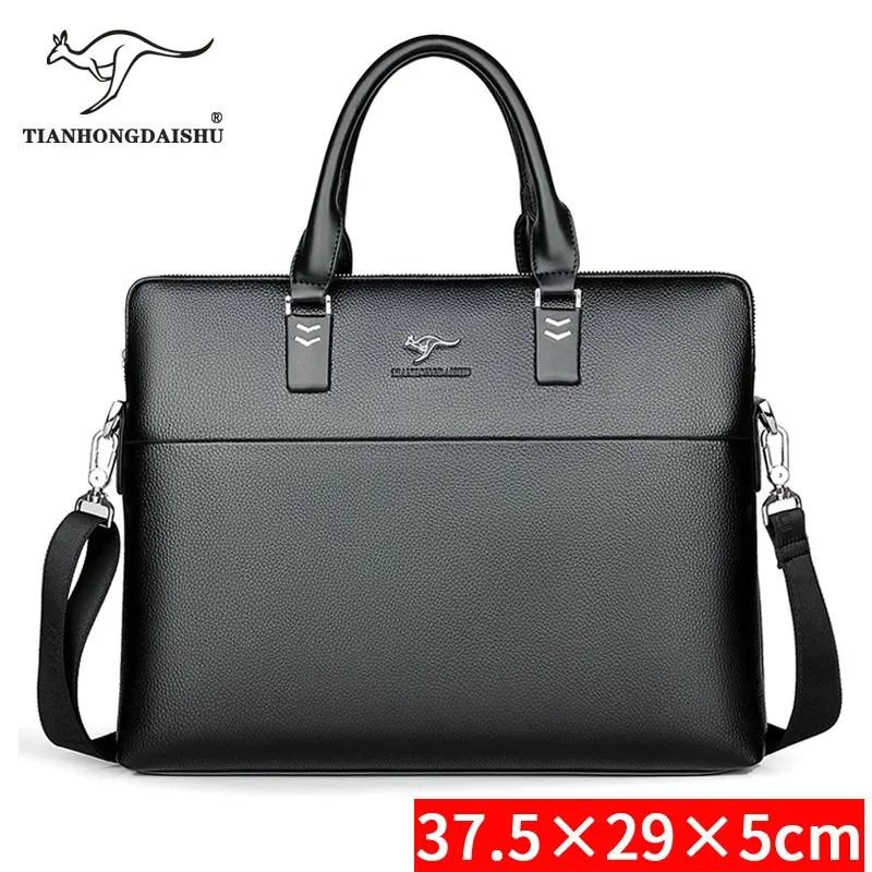 Black TIANHONGDAISHU мужской повседневный портфель, деловые кожаные сумки через плечо, сумка для компьютера, ноутбука, мужские дорожные сумки, сумки - Цвет: Black
