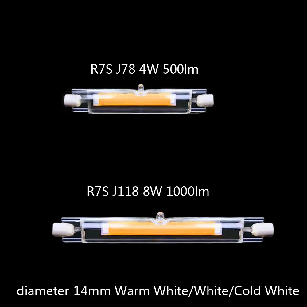 COB R7S LED стеклянная трубка j78 r7s 4 Вт 78 мм 500лм светодиодные лампы j118 cob 8 118 1000ЛМ AC220V 240V