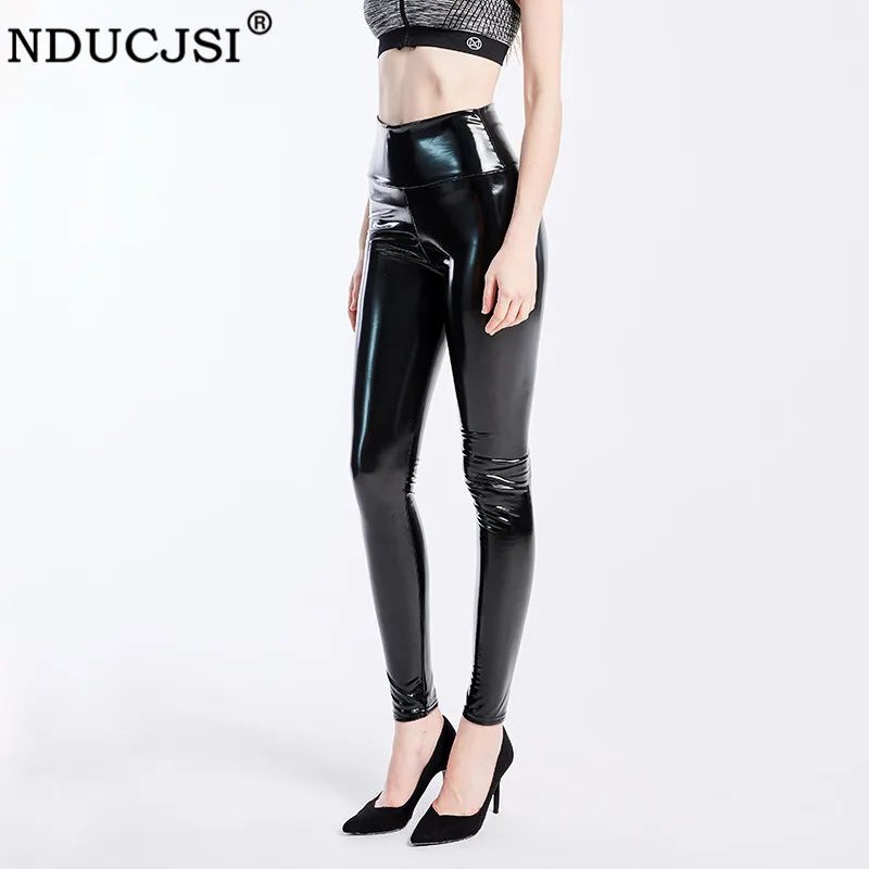 NDUCJSI Sexy Leggings Women Push Up Leather Top Quality PU Casual Black Shiny Leggings High Waist Pants