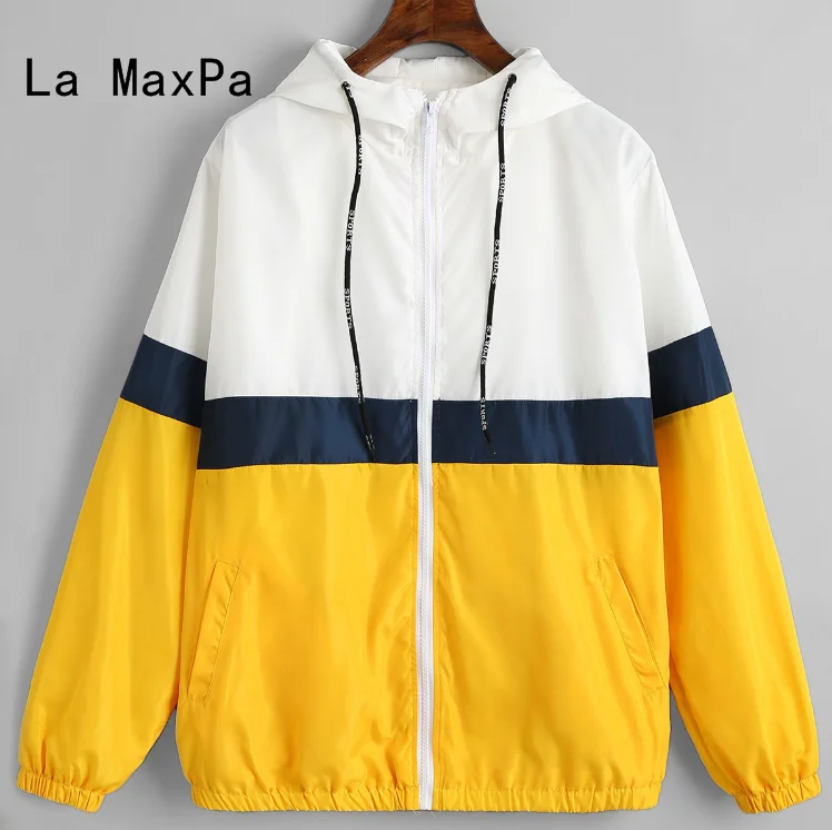 2018 Новый Цвет блок эластичной резинкой на талии куртка модная разноцветная