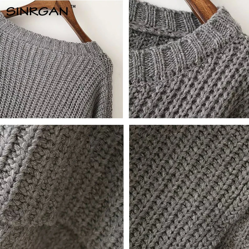 SINRGAN Fashion Sweater Women Long Sleeve Top Knitted Sweaters Pullovers High Split Casual Knitwear Basic Clothing | Женская одежда