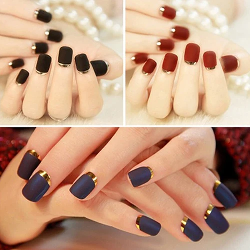 24 Шт. Искусственный Типсы Полный Поддельные Матовая Текстура Французский Nail Art