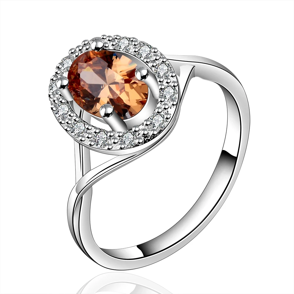 Мода Посеребренная Высокое Качество Набор Светло коричневый овал CZ Циркон Новый