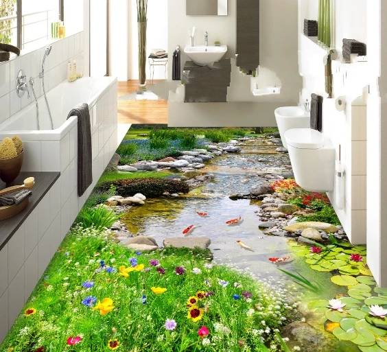 [Самоклеющиеся] 3D Koi крик сад 2 Нескользящие водонепроницаемые фото самоклеющиеся