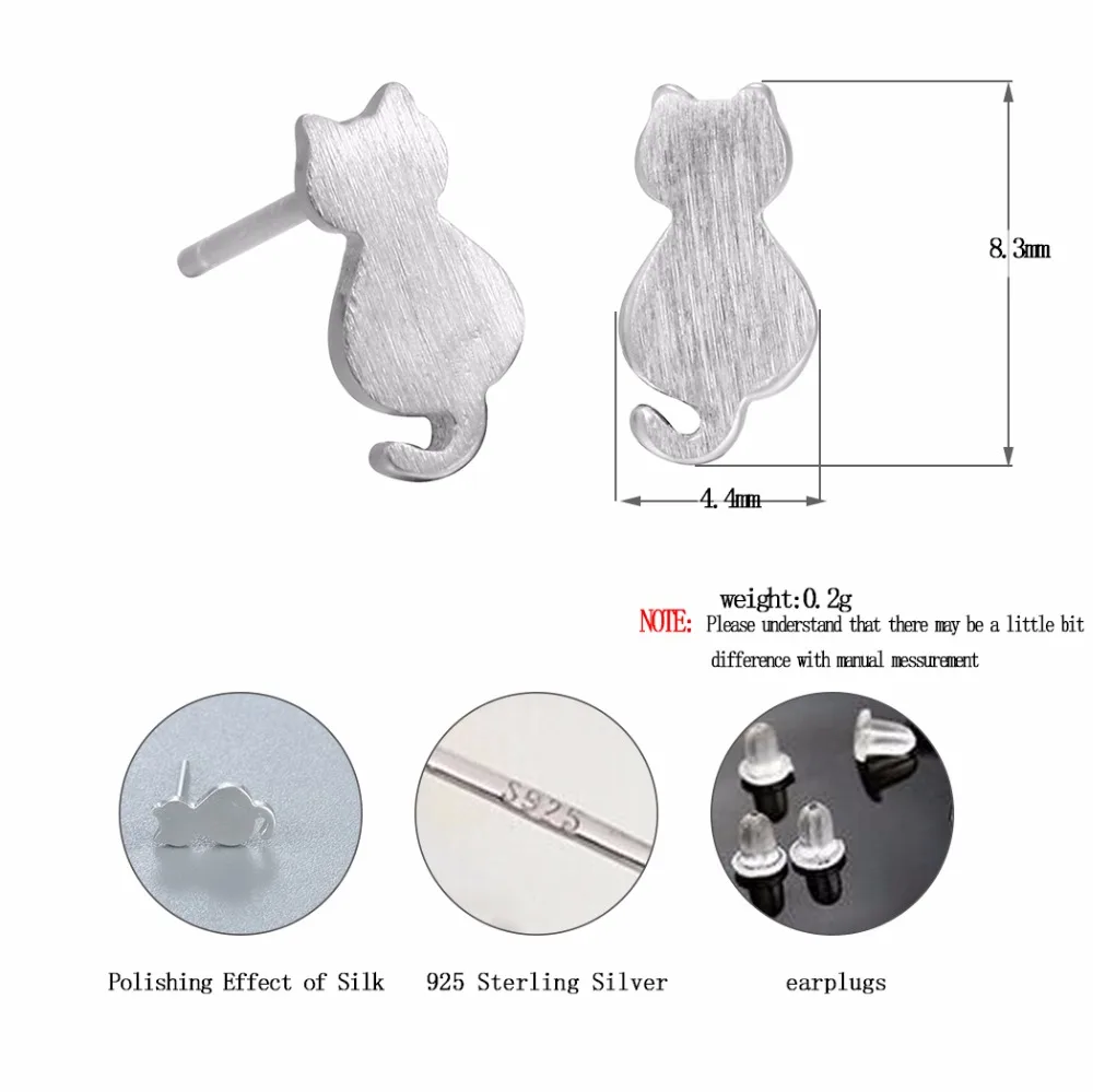 Kinitial Silver Color Animal Cat Earrings For Women Girl Kitty Stud Earring Fashion Jewelry Pendientes Brincos Small | Украшения и