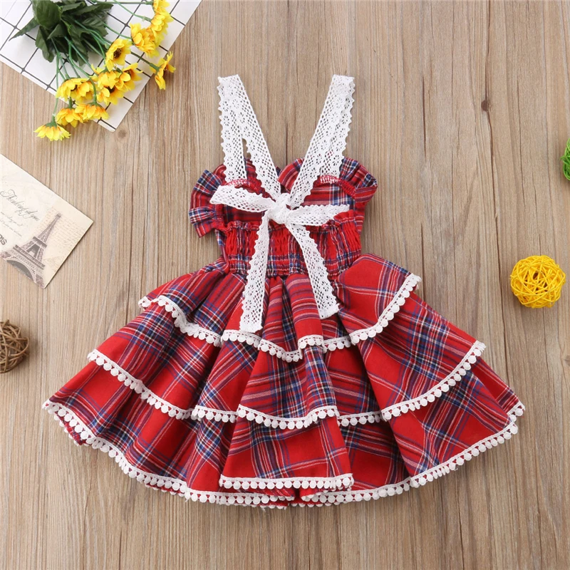 Stylish Baby Girls Dress Toddler Kids Pageant Party Wedding Lace Plaid Layered Dresses Sundress Summer Outfit Clothes 6M-5T | Детская