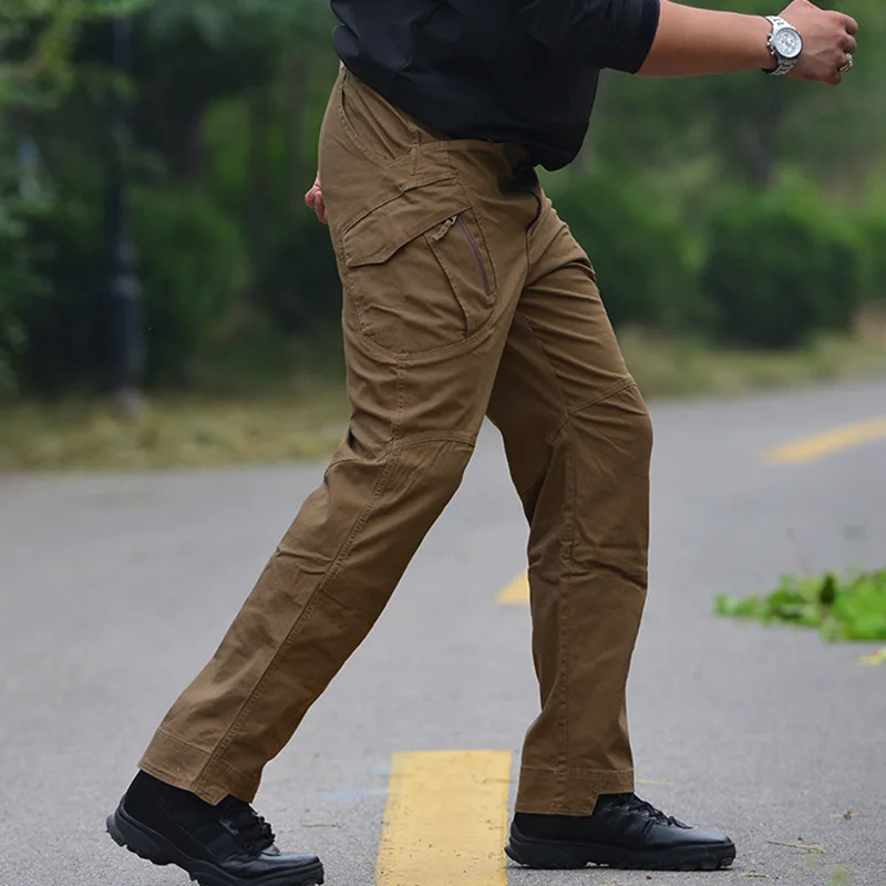 Brown Качественные армейские военные штаны, хлопковые тактические брюки-карго, мужские армейские спецназ, много карманов, эластичные мужские повседневные брюки, XXXL - Color: Brown