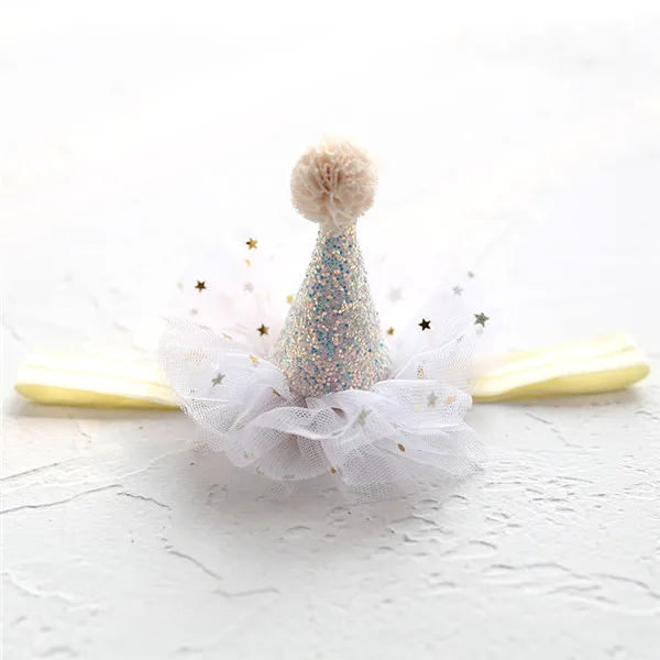 white headband 10 шт./лот металлизированными блестками конус Hat Заколки для волос День рождения шляпа оголовье с пом мяч подарок для девочек головной убор заколка для волос - Цвет: white headband