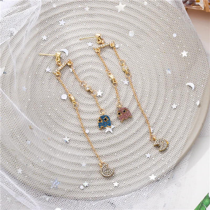 Серьги-гвоздики с кристаллами женские Длинные асимметричные ювелирные