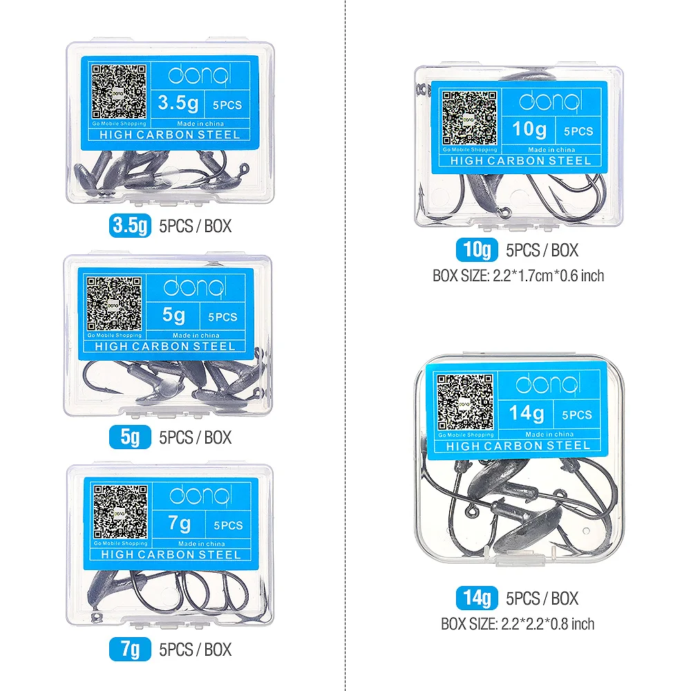 DONQL 5 шт./кор. стакан Lead Jig Head набор рыболовных крючков с бородкой и рыболовный крючок 3,5g 5g 7g 10g 14g для Мягкая приманка для карпа на рыбалку рыболовных крючков