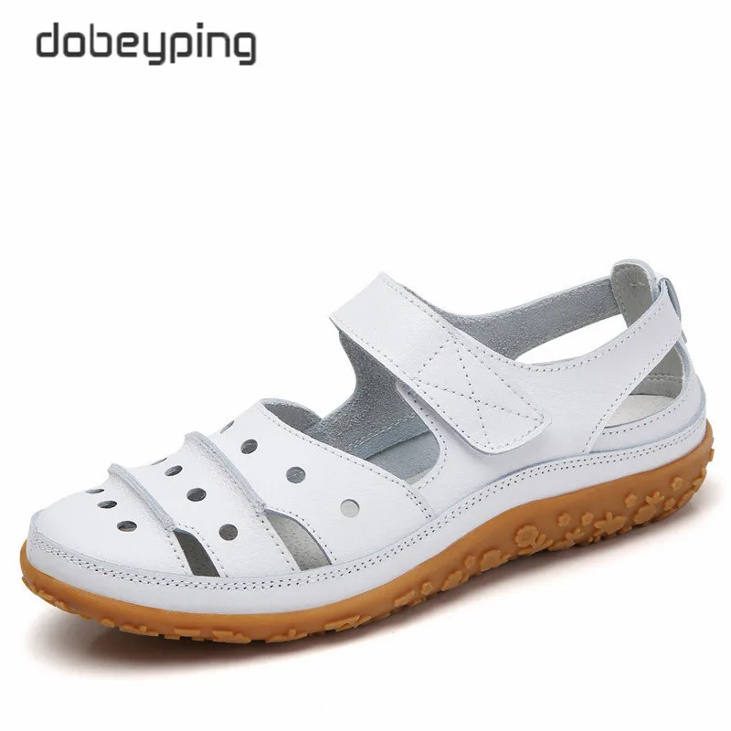 Dobeyping/открытые женские сандалии; дышащая женская пляжная обувь; женская обувь из натуральной кожи на плоской подошве с вырезами; женские лоферы; Новое поступление