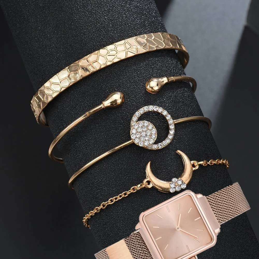 Набор из 5 шт. женские часы с квадратным корпусом магнит часами трепетные