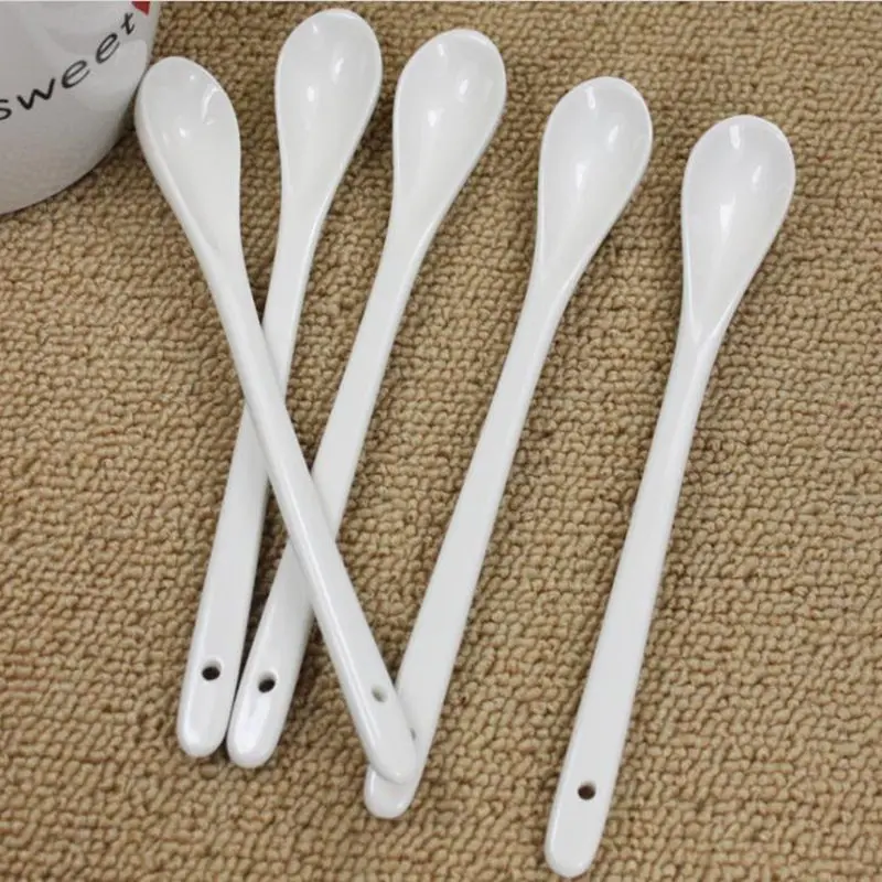 Mini Small White Rice Dessert Long Soup Children Spoon Set Ceramic Kitchen Table Tools Tableware Kids Gift Spoons F20173484 | Дом и сад