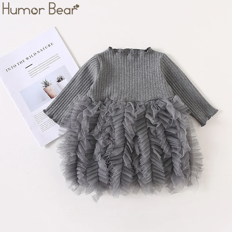 BZ003 gray Humor Bear/платье для маленьких девочек; весеннее Модное пышное однотонное вязаное платье принцессы; Одежда для девочек - Цвет: BZ003 gray