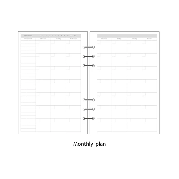 monthly plan Прозрачный переплетный вкладыш свободный Ремешок внутренний вкладыш A6 A7 записная книжка bullet journal a5 планировщик офисные принадлежности - Цвет: monthly plan