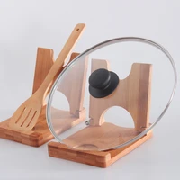 folding bamboo pot lid rack cutting board storage holder clip spoon rest shelf foldable wooden kitchen stand