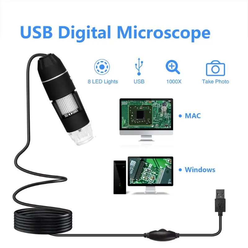 Портативный 1000X цифровой USB микроскоп 8 Led для ремонта телефона паяльная Лупа