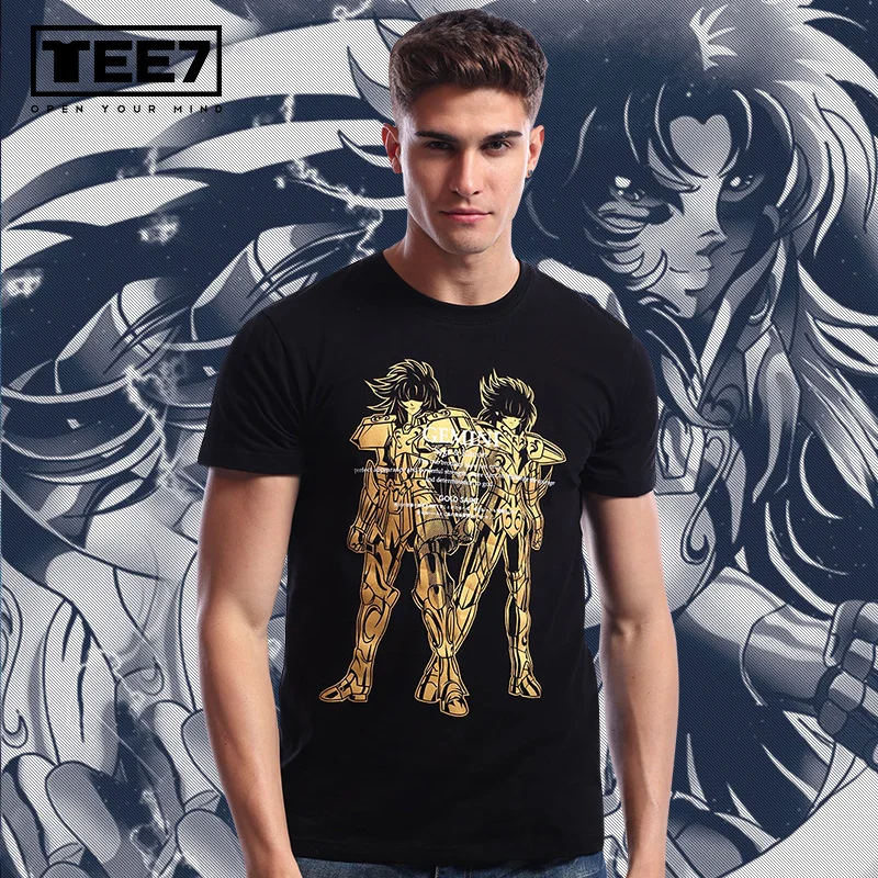TEE7 Для мужчин Повседневное короткий рукав Футболка Японии аниме Saint Seiya Близнецы