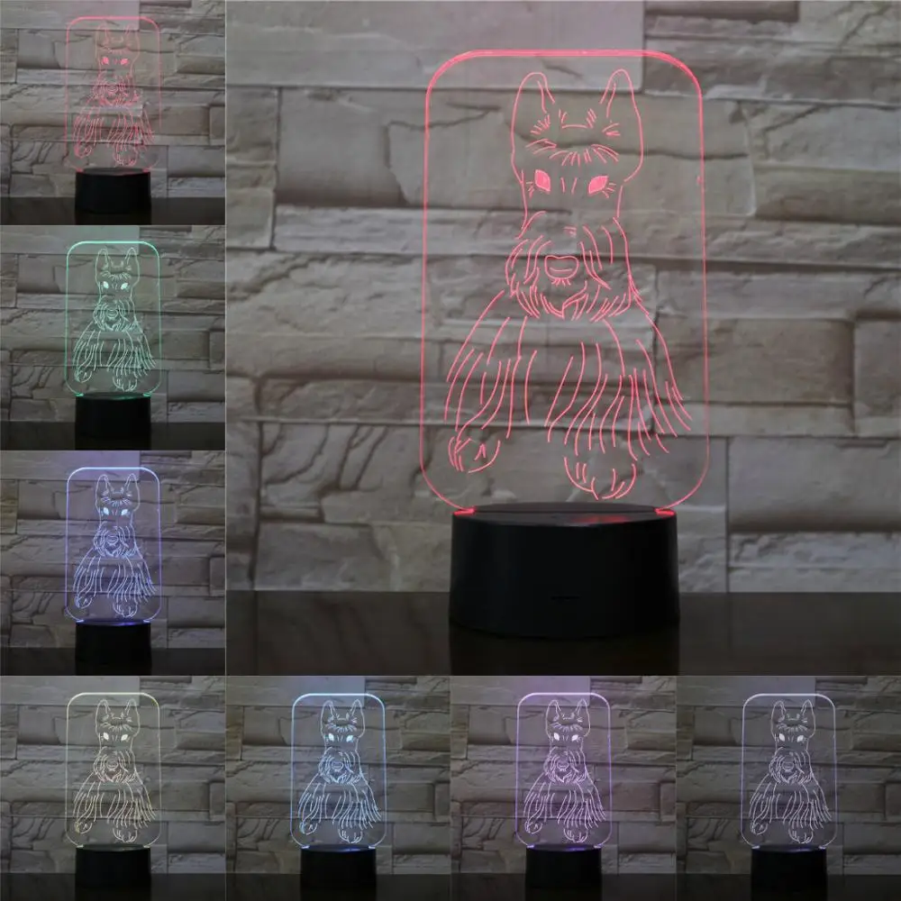 

Стандартная 3d-лампа в виде собаки шнауцера, лампа в виде животного, светодиодная лампа в виде ночника, разноцветная лампа-вспышка, прикроват...