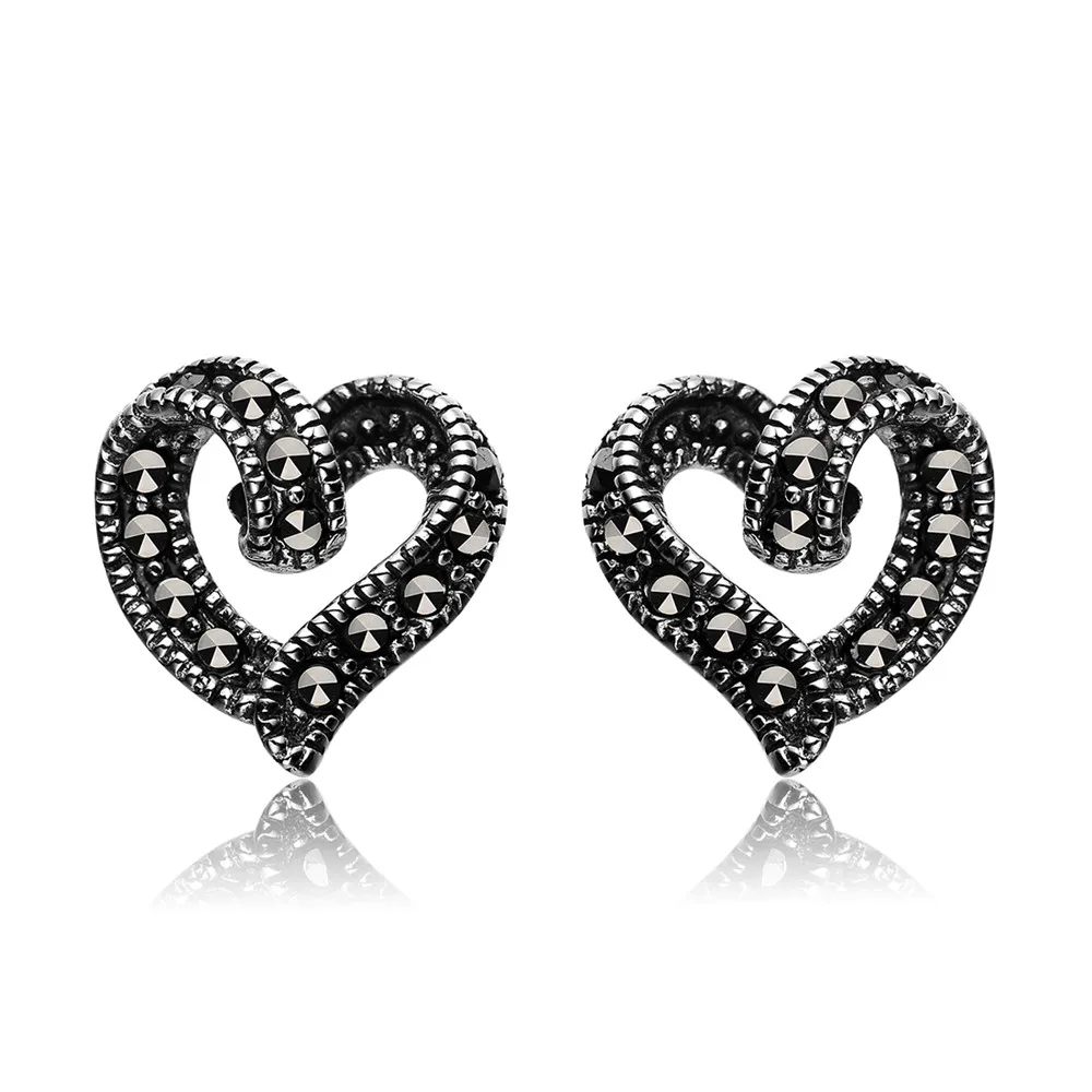 Aceworks Black Stone Earrings Authentic 925 Silver Stud Women Fashion Jewelry Mask Flip Flop Peacock Heart Shape ER1405 | Украшения и