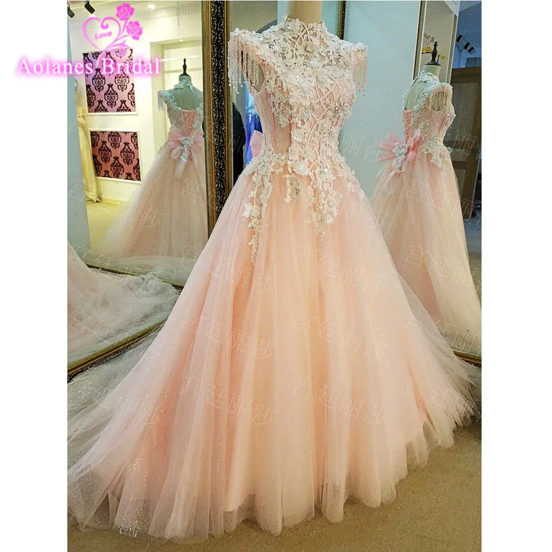 2017 розовые платья с жемчужинами и аппликацией трапециевидной формы для