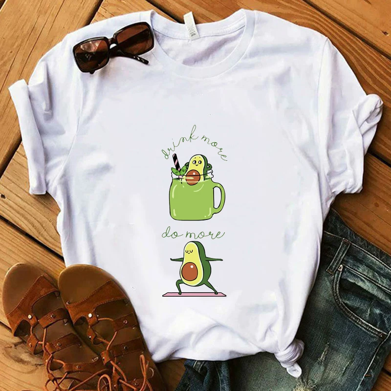 Летняя белая футболка для женщин Drink More, Do More Yo Ga Avocado, забавная футболка для девочек хлопок, мягкие повседневные женские топы, хипстерские футболки