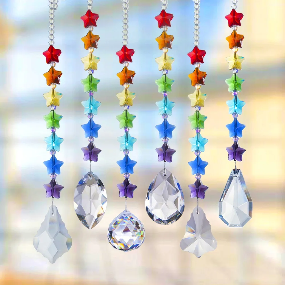 H& D хрустальные люстры призмы Suncatchers радужные оконные шторы чакра Подсолнухи с пятизвездочными бусинами домашний декор, набор из 6
