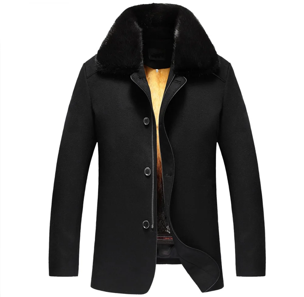 Мужская зимняя шуба из меха норки шерстяная оболочка верхняя одежда черные