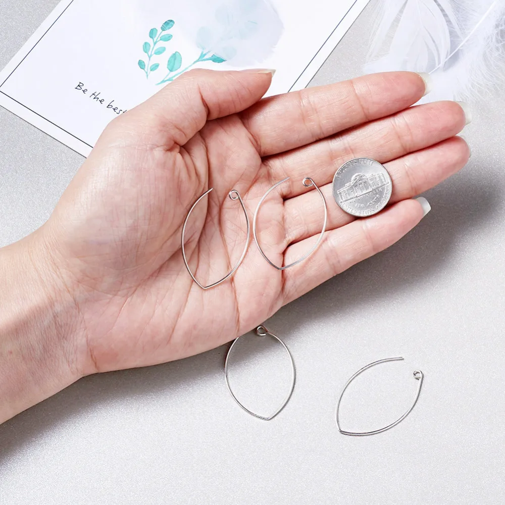 Pandahall 100 шт./лот около 23X37X1mm Платиновые латунные серьги проволочные обручи