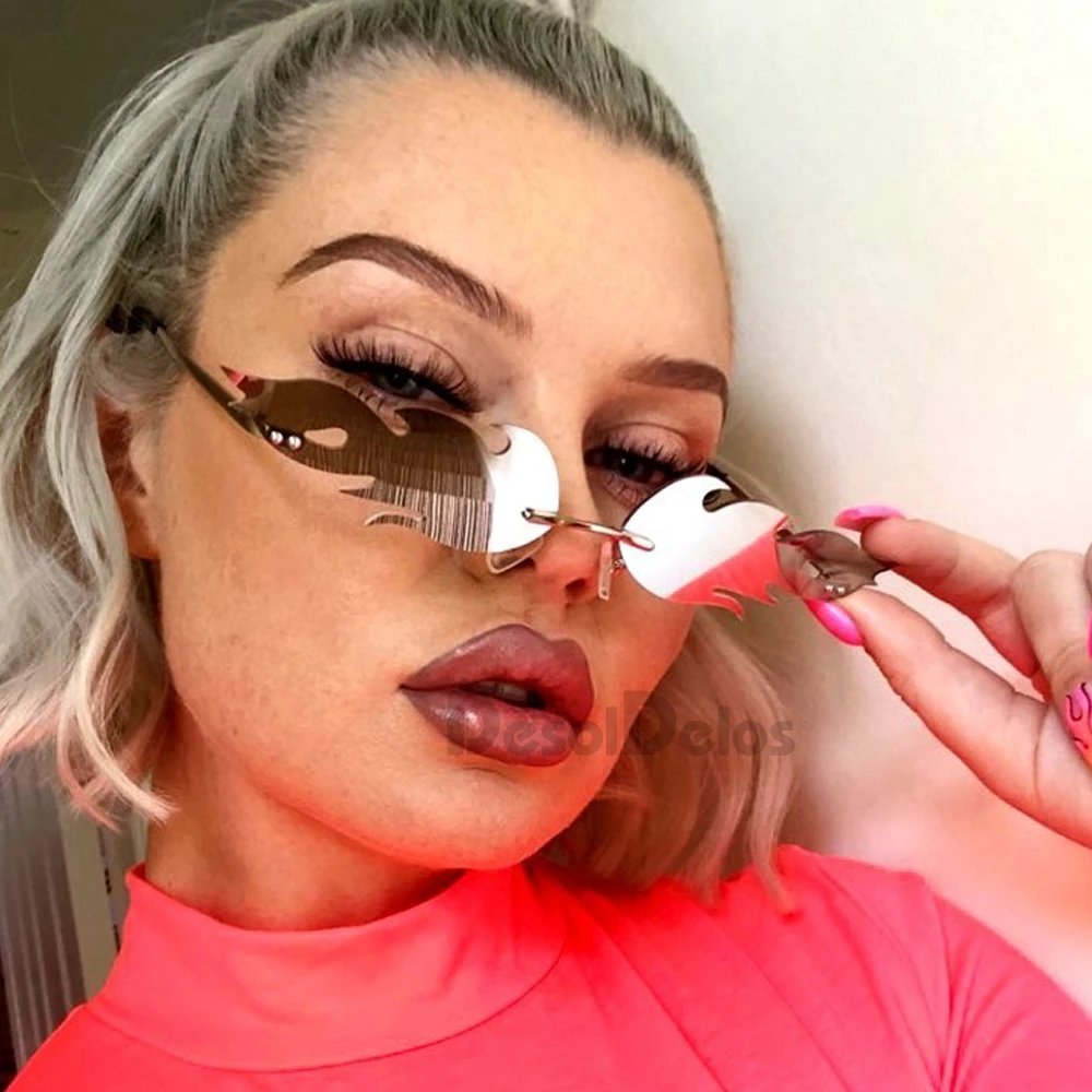 Новые 2019 модные солнцезащитные очки с огненным пламенем для женщин и мужчин, без оправы, солнцезащитное стекло с узкими линзами, предметы роскоши в узком уличном стиле.