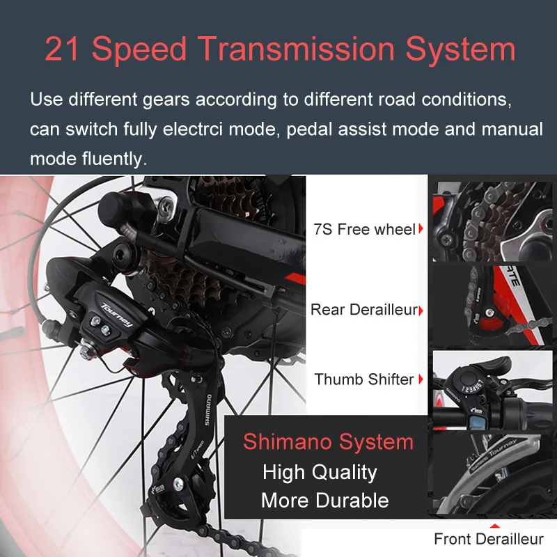 MX02 26 Inch Fat Bike 21 скоростной электрический велосипед 48V 17Ah большая емкость батареи