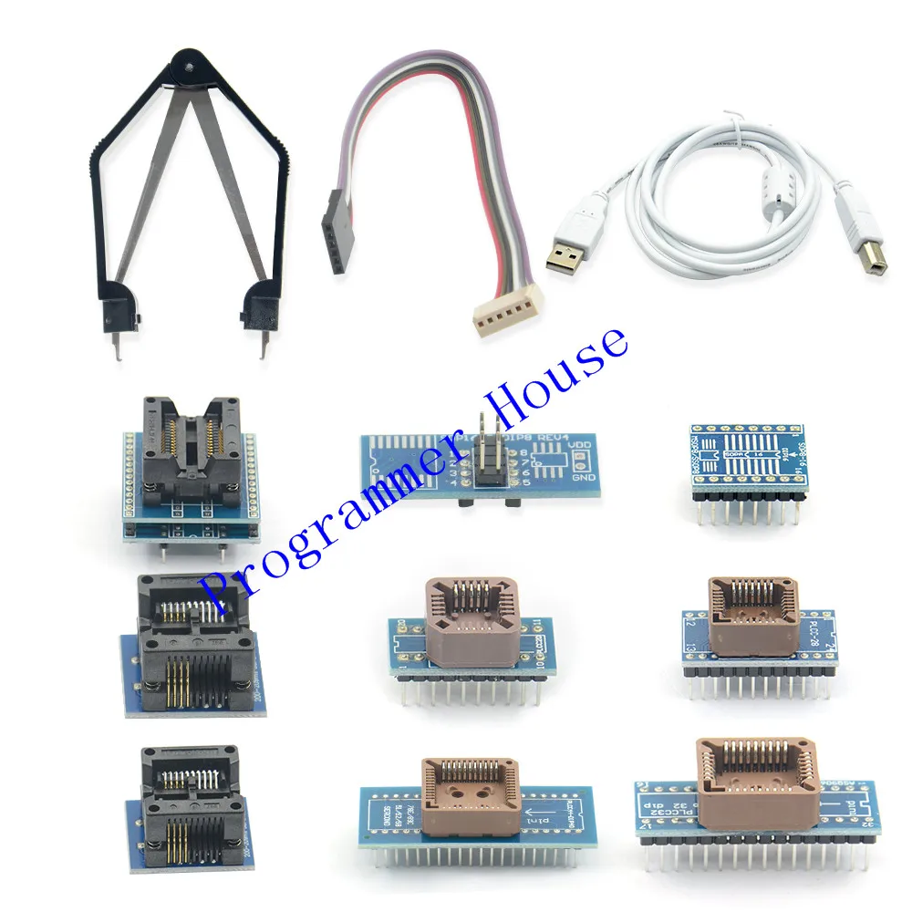 V10.35 Original XGecu minipro TL866II Plus USB Universal BIOS nand flash 24 93 25 mcu Programmer+10 Adapters+SOIC8 clip|Промышленные